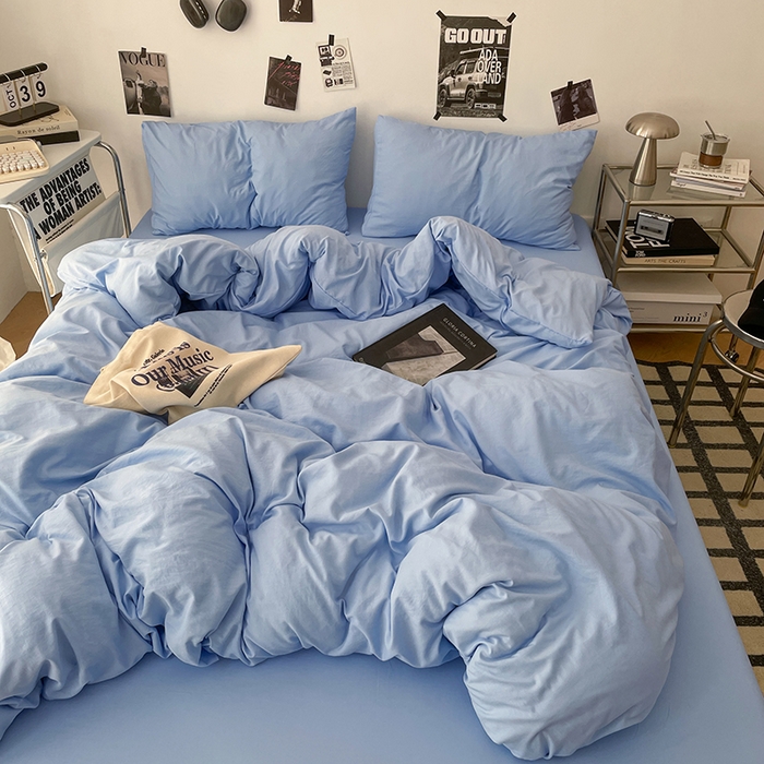 91家纺网 家纺一手货源 找家纺 优梦莱 2025新款糯糯抗菌棉四件套 梦幻蓝