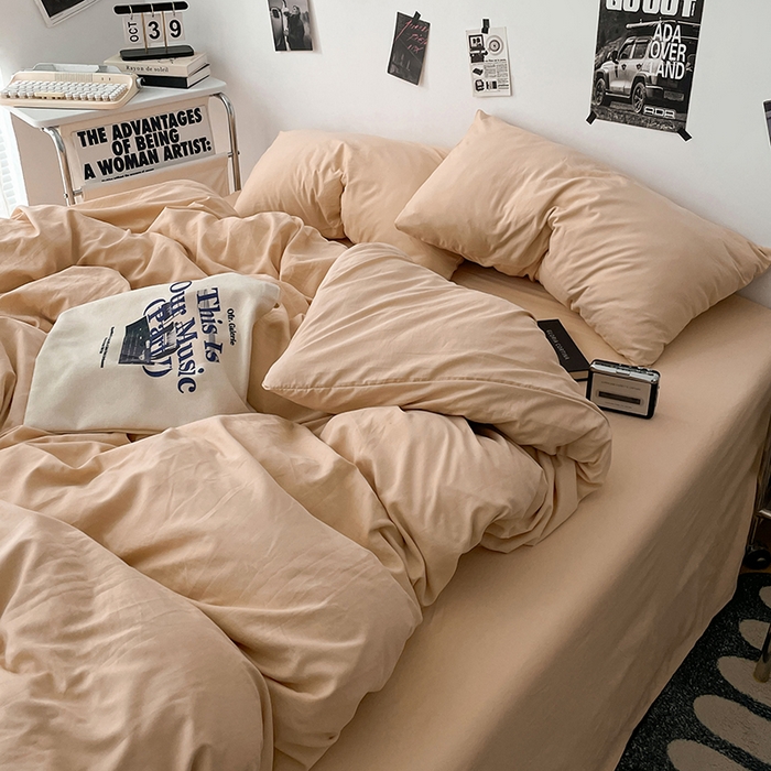 91家纺网 家纺一手货源 找家纺 优梦莱 2025新款糯糯抗菌棉四件套 奶茶色