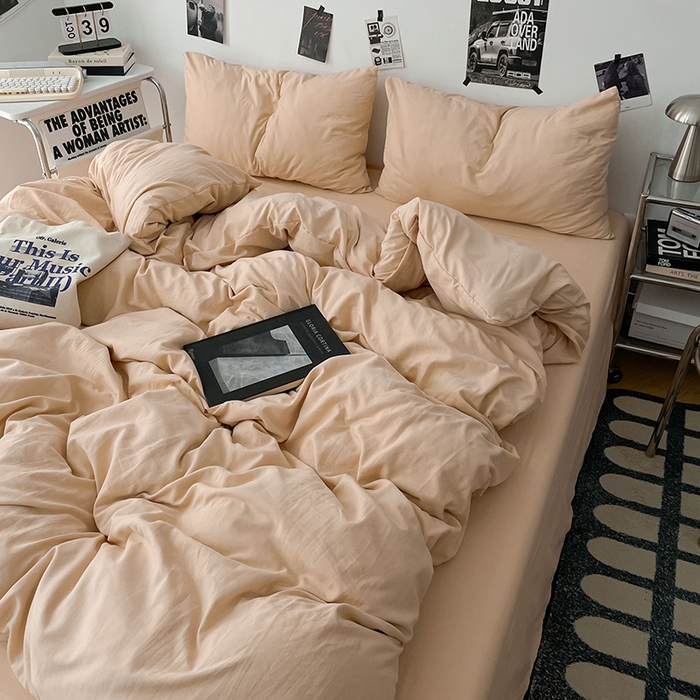 91家纺网 家纺一手货源 找家纺 优梦莱 2025新款糯糯抗菌棉四件套 奶茶色