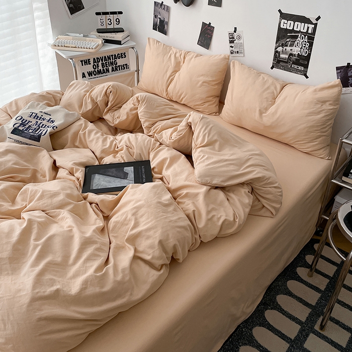 91家纺网 家纺一手货源 找家纺 优梦莱 2025新款糯糯抗菌棉四件套 奶茶色