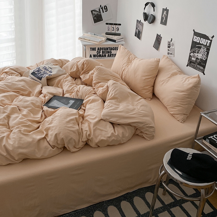 91家纺网 家纺一手货源 找家纺 优梦莱 2025新款糯糯抗菌棉四件套 奶茶色