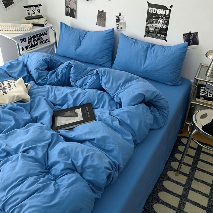 91家纺网 家纺一手货源 找家纺 优梦莱 2025新款糯糯抗菌棉四件套 深海蓝