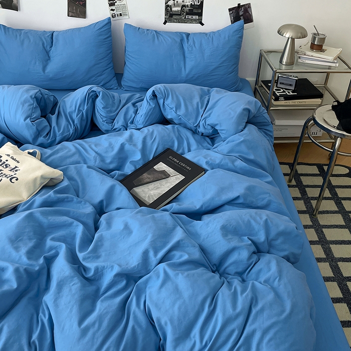 91家纺网 家纺一手货源 找家纺 优梦莱 2025新款糯糯抗菌棉四件套 深海蓝