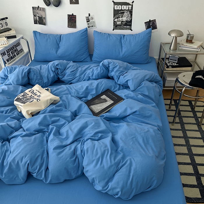 91家纺网 家纺一手货源 找家纺 优梦莱 2025新款糯糯抗菌棉四件套 深海蓝