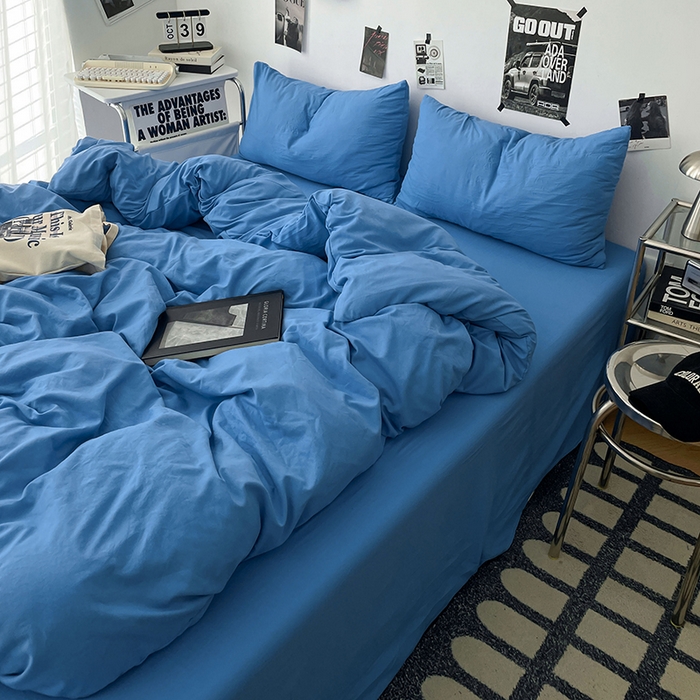 91家纺网 家纺一手货源 找家纺 优梦莱 2025新款糯糯抗菌棉四件套 深海蓝