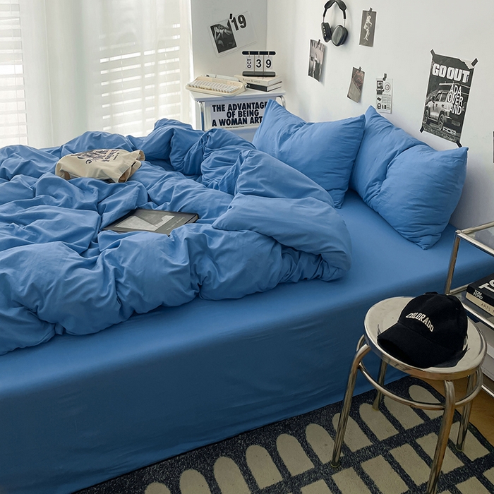 91家纺网 家纺一手货源 找家纺 优梦莱 2025新款糯糯抗菌棉四件套 深海蓝