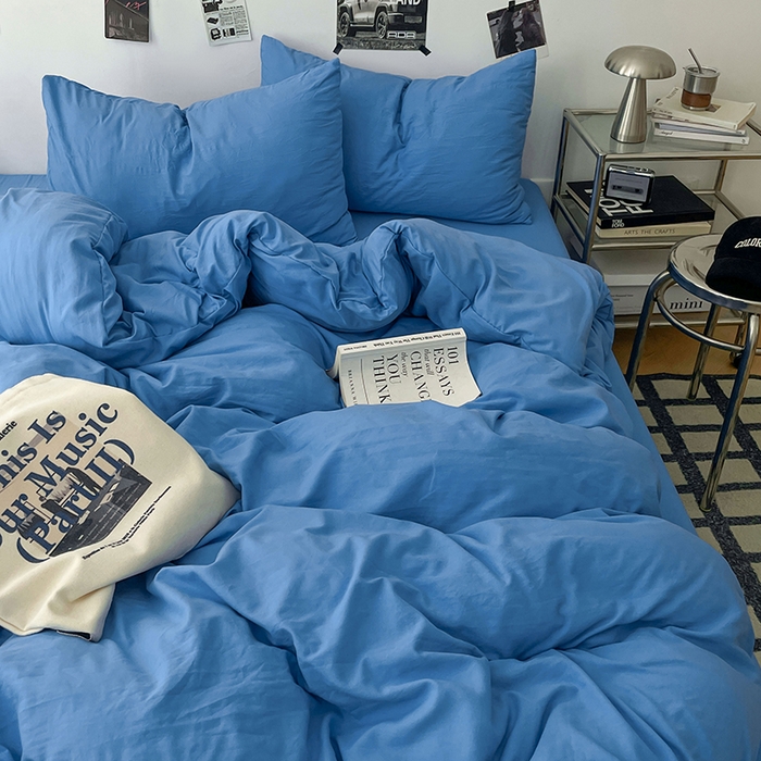 91家纺网 家纺一手货源 找家纺 优梦莱 2025新款糯糯抗菌棉四件套 深海蓝