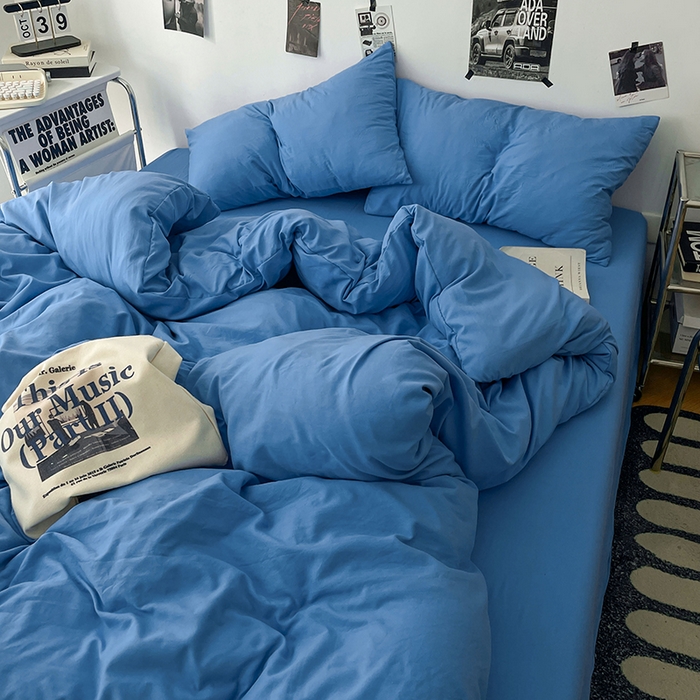 91家纺网 家纺一手货源 找家纺 优梦莱 2025新款糯糯抗菌棉四件套 深海蓝