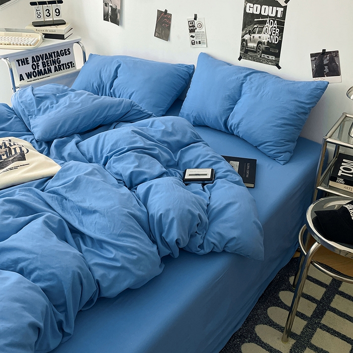 91家纺网 家纺一手货源 找家纺 优梦莱 2025新款糯糯抗菌棉四件套 深海蓝