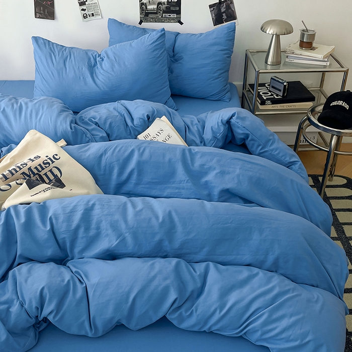 91家纺网 家纺一手货源 找家纺 优梦莱 2025新款糯糯抗菌棉四件套 深海蓝