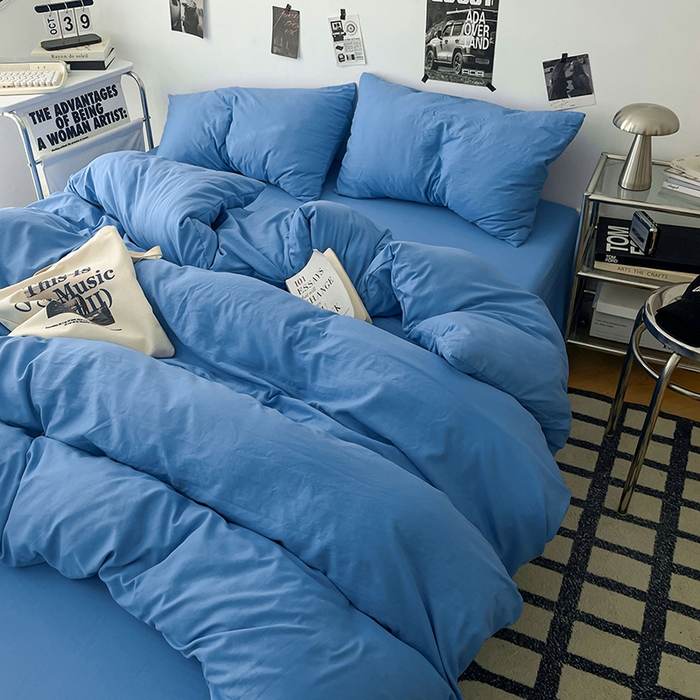 91家纺网 家纺一手货源 找家纺 优梦莱 2025新款糯糯抗菌棉四件套 深海蓝