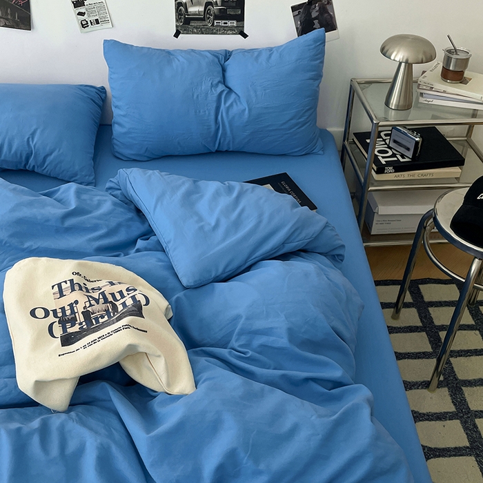 91家纺网 家纺一手货源 找家纺 优梦莱 2025新款糯糯抗菌棉四件套 深海蓝