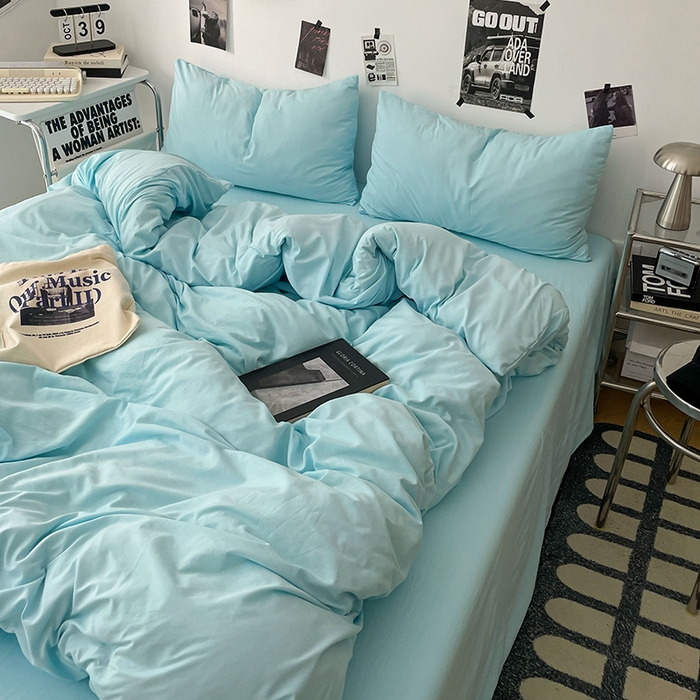 91家纺网 家纺一手货源 找家纺 优梦莱 2025新款糯糯抗菌棉四件套 水波蓝