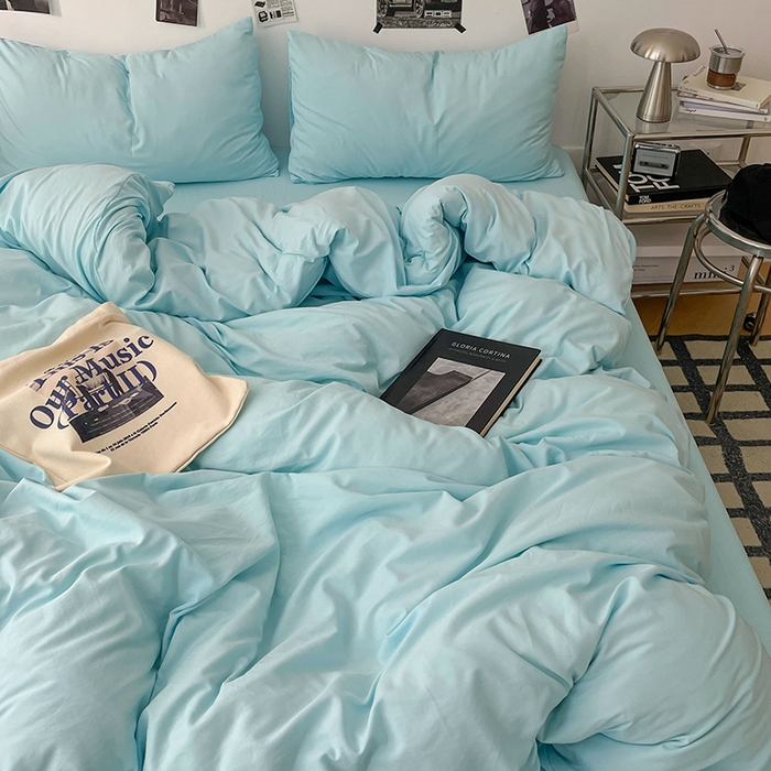 91家纺网 家纺一手货源 找家纺 优梦莱 2025新款糯糯抗菌棉四件套 水波蓝