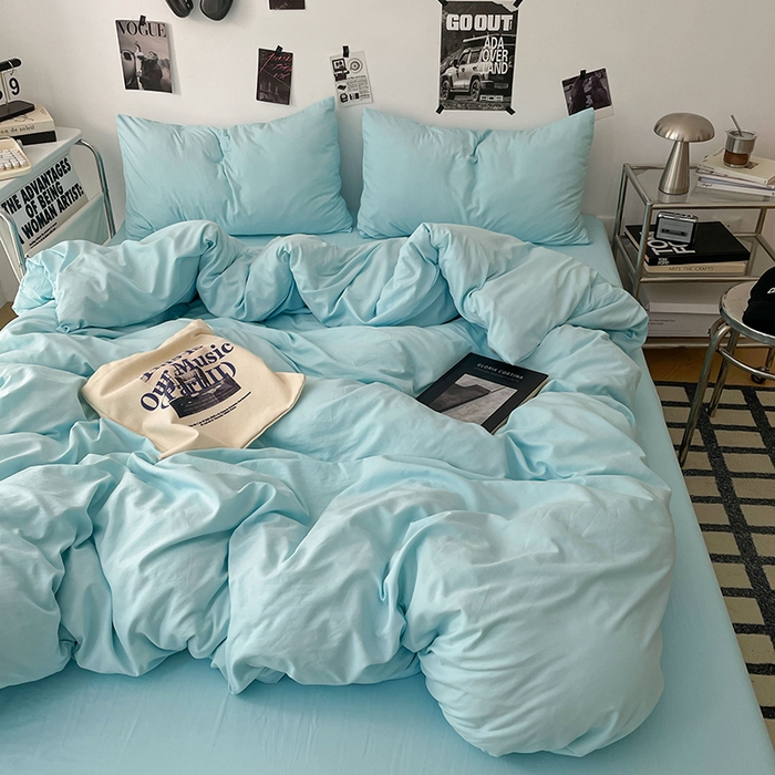 91家纺网 家纺一手货源 找家纺 优梦莱 2025新款糯糯抗菌棉四件套 水波蓝