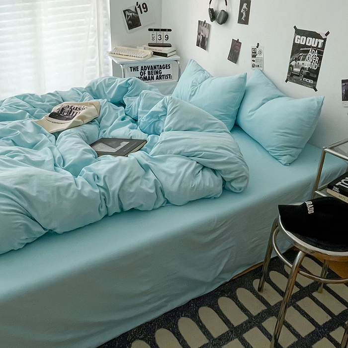 91家纺网 家纺一手货源 找家纺 优梦莱 2025新款糯糯抗菌棉四件套 水波蓝