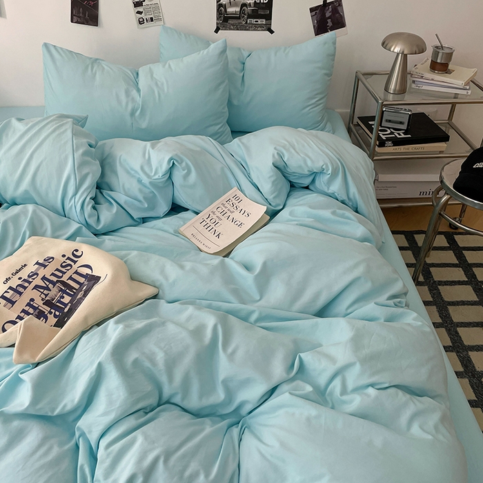 91家纺网 家纺一手货源 找家纺 优梦莱 2025新款糯糯抗菌棉四件套 水波蓝