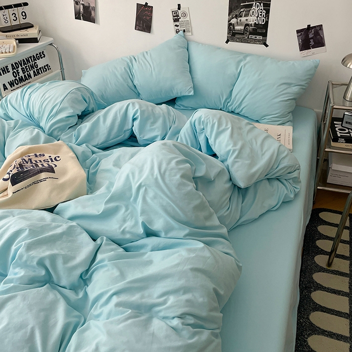 91家纺网 家纺一手货源 找家纺 优梦莱 2025新款糯糯抗菌棉四件套 水波蓝