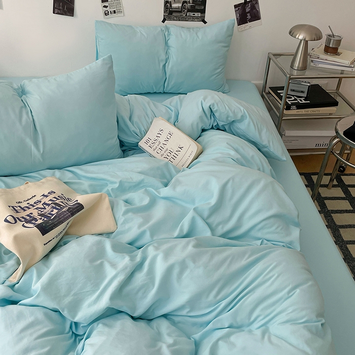 91家纺网 家纺一手货源 找家纺 优梦莱 2025新款糯糯抗菌棉四件套 水波蓝