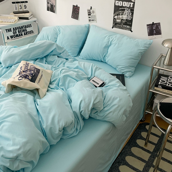 91家纺网 家纺一手货源 找家纺 优梦莱 2025新款糯糯抗菌棉四件套 水波蓝