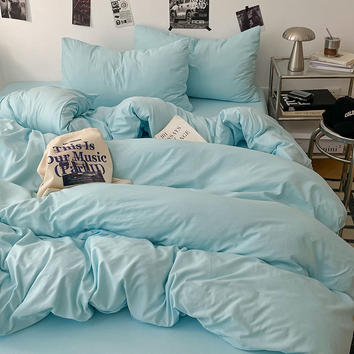 91家纺网 家纺一手货源 找家纺 优梦莱 2025新款糯糯抗菌棉四件套 水波蓝