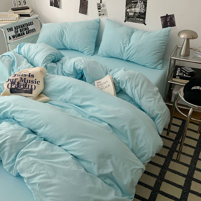 91家纺网 家纺一手货源 找家纺 优梦莱 2025新款糯糯抗菌棉四件套 水波蓝