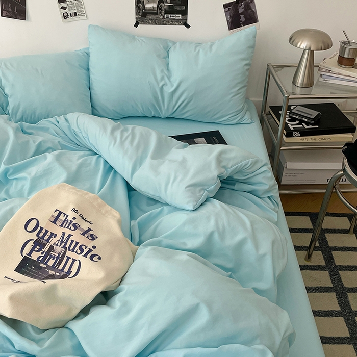 91家纺网 家纺一手货源 找家纺 优梦莱 2025新款糯糯抗菌棉四件套 水波蓝