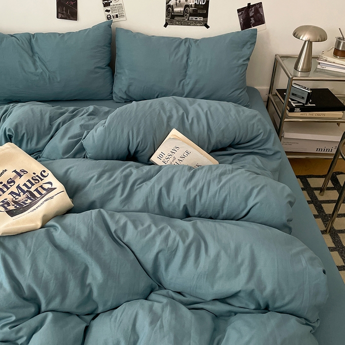 优梦莱 2025新款糯糯抗菌棉四件套 雾霾蓝