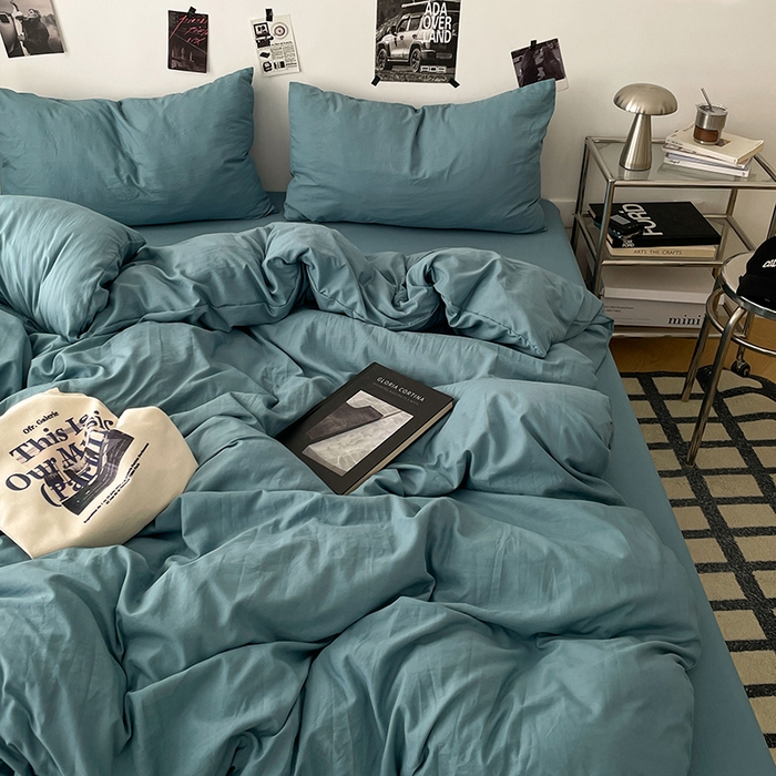 91家纺网 家纺一手货源 找家纺 优梦莱 2025新款糯糯抗菌棉四件套 雾霾蓝