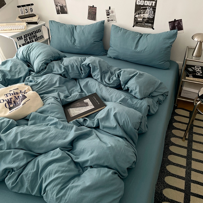 91家纺网 家纺一手货源 找家纺 优梦莱 2025新款糯糯抗菌棉四件套 雾霾蓝