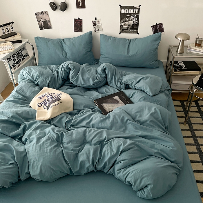 91家纺网 家纺一手货源 找家纺 优梦莱 2025新款糯糯抗菌棉四件套 雾霾蓝