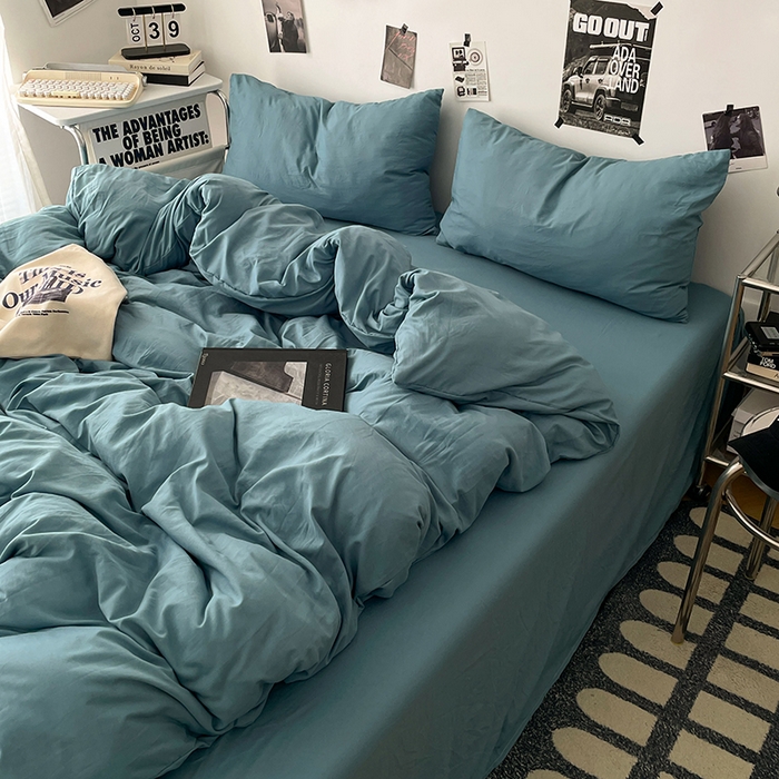 91家纺网 家纺一手货源 找家纺 优梦莱 2025新款糯糯抗菌棉四件套 雾霾蓝