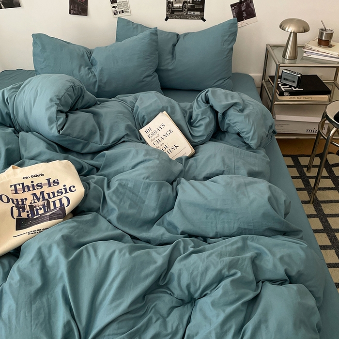 91家纺网 家纺一手货源 找家纺 优梦莱 2025新款糯糯抗菌棉四件套 雾霾蓝