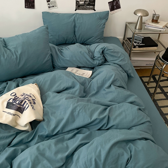 91家纺网 家纺一手货源 找家纺 优梦莱 2025新款糯糯抗菌棉四件套 雾霾蓝