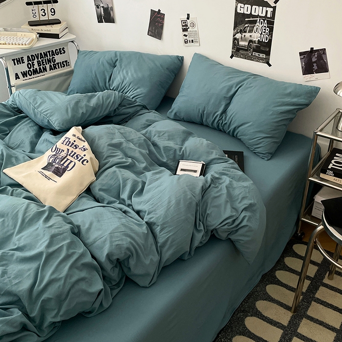 91家纺网 家纺一手货源 找家纺 优梦莱 2025新款糯糯抗菌棉四件套 雾霾蓝