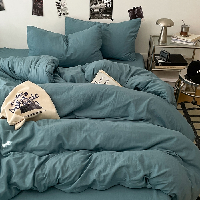 91家纺网 家纺一手货源 找家纺 优梦莱 2025新款糯糯抗菌棉四件套 雾霾蓝