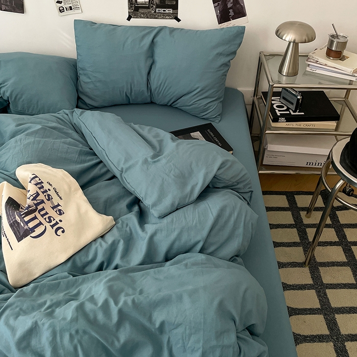 91家纺网 家纺一手货源 找家纺 优梦莱 2025新款糯糯抗菌棉四件套 雾霾蓝