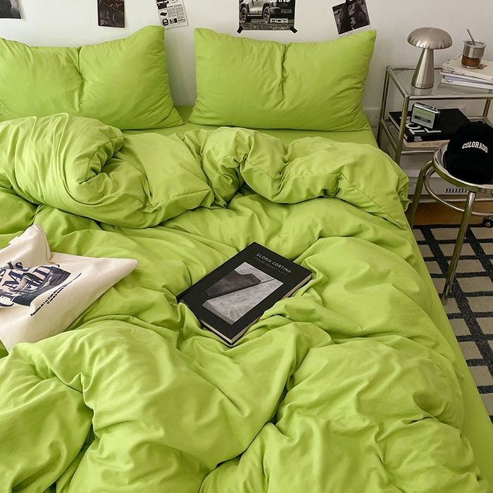 91家纺网 家纺一手货源 找家纺 优梦莱 2025新款糯糯抗菌棉四件套 荧光绿