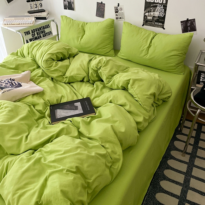 91家纺网 家纺一手货源 找家纺 优梦莱 2025新款糯糯抗菌棉四件套 荧光绿