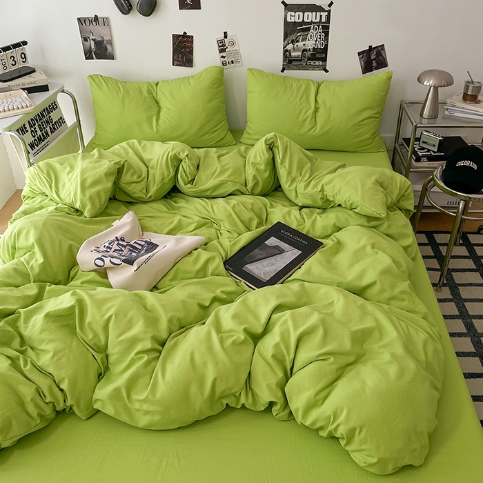 91家纺网 家纺一手货源 找家纺 优梦莱 2025新款糯糯抗菌棉四件套 荧光绿