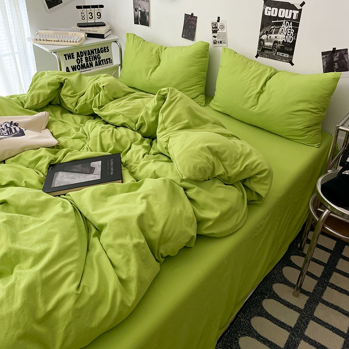 91家纺网 家纺一手货源 找家纺 优梦莱 2025新款糯糯抗菌棉四件套 荧光绿