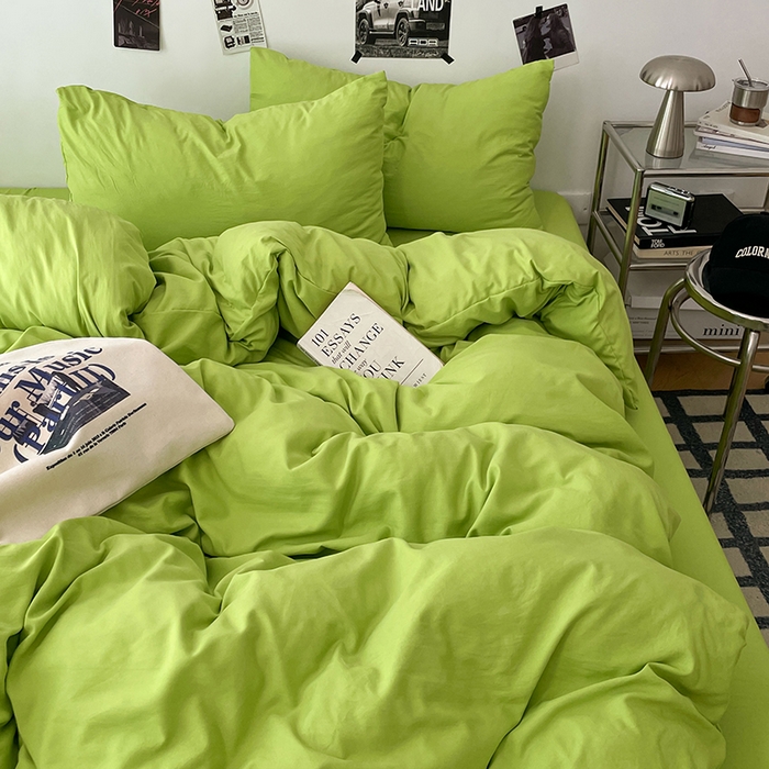 91家纺网 家纺一手货源 找家纺 优梦莱 2025新款糯糯抗菌棉四件套 荧光绿