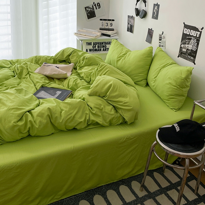 91家纺网 家纺一手货源 找家纺 优梦莱 2025新款糯糯抗菌棉四件套 荧光绿