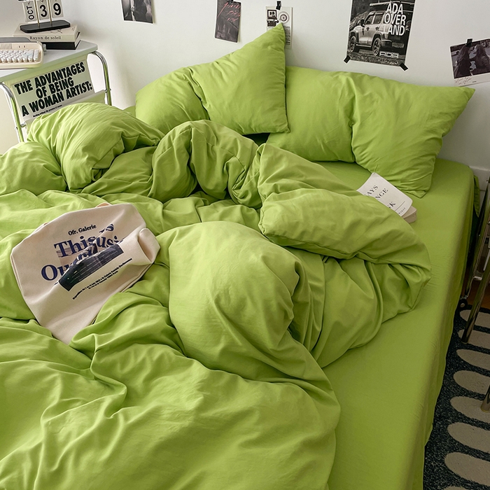 91家纺网 家纺一手货源 找家纺 优梦莱 2025新款糯糯抗菌棉四件套 荧光绿