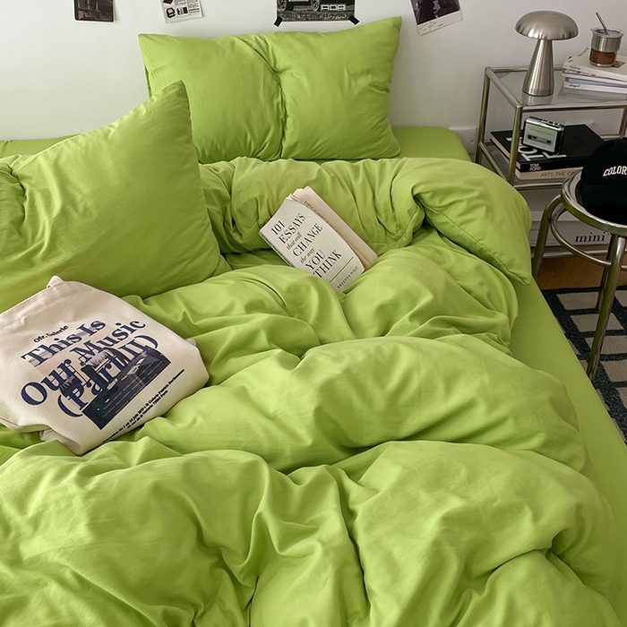 91家纺网 家纺一手货源 找家纺 优梦莱 2025新款糯糯抗菌棉四件套 荧光绿