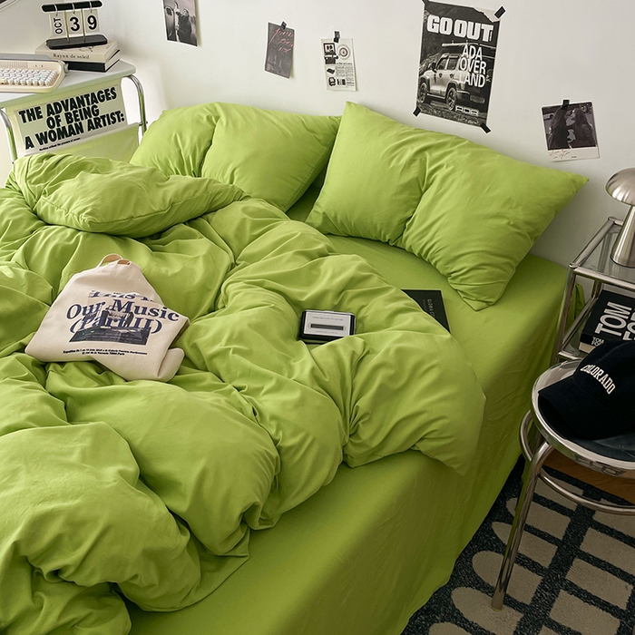 91家纺网 家纺一手货源 找家纺 优梦莱 2025新款糯糯抗菌棉四件套 荧光绿