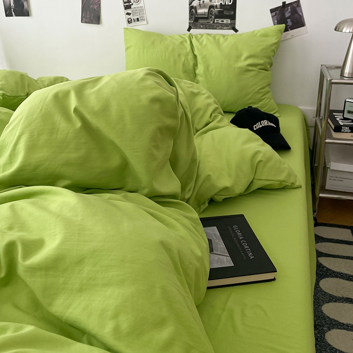 91家纺网 家纺一手货源 找家纺 优梦莱 2025新款糯糯抗菌棉四件套 荧光绿