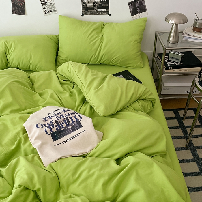 91家纺网 家纺一手货源 找家纺 优梦莱 2025新款糯糯抗菌棉四件套 荧光绿