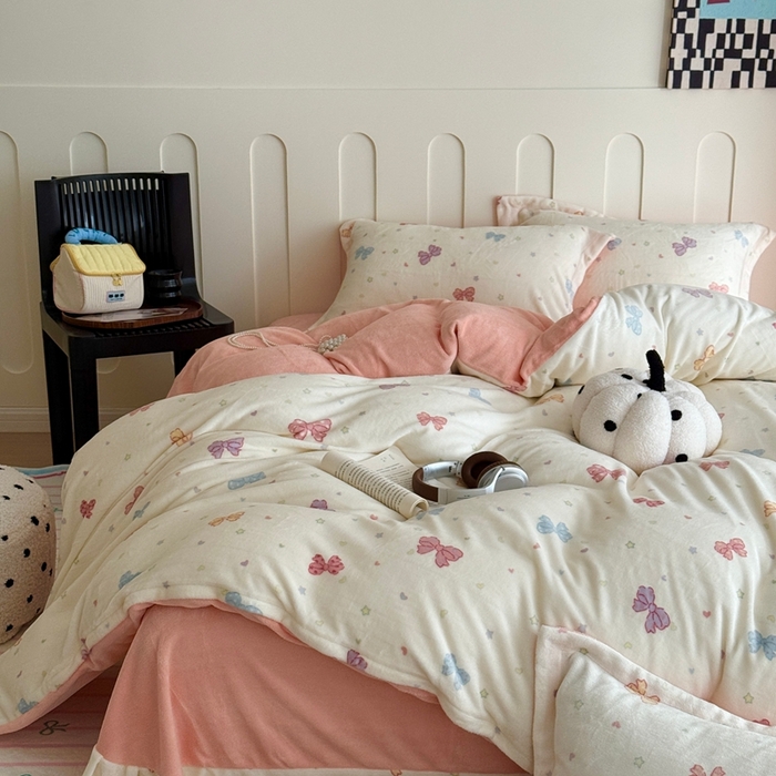 于果 2025新款牛奶绒印花四件套 蝴蝶星空