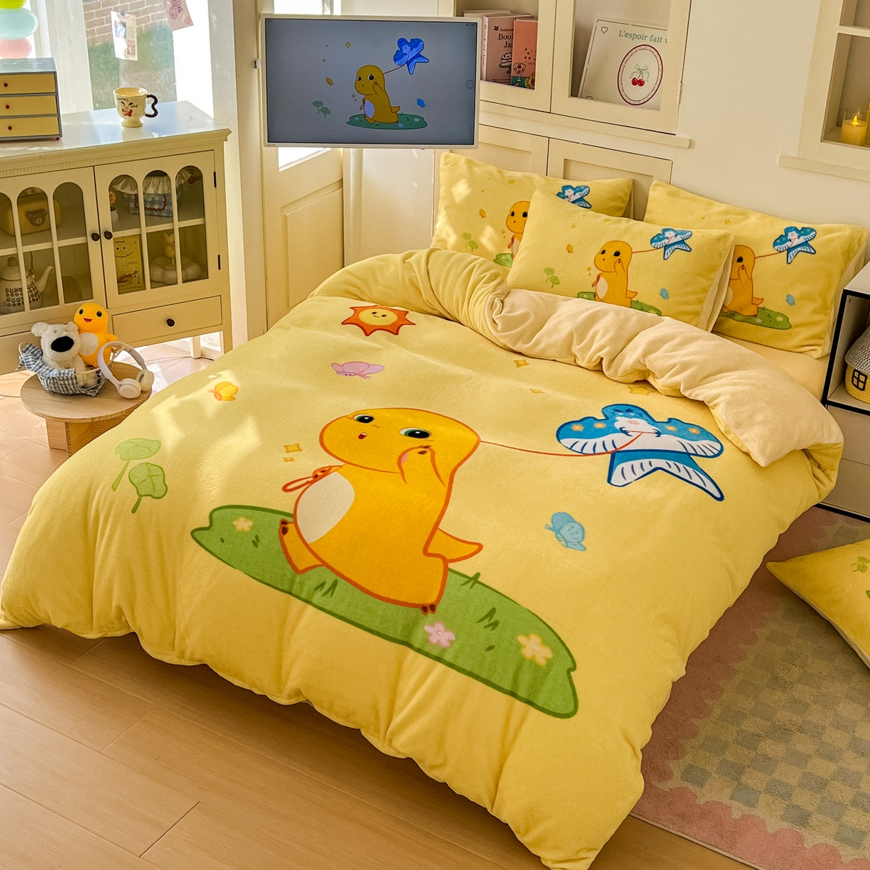 91家纺网 家纺一手货源 找家纺 （总）浩诚 2025秋冬新款高克重牛奶绒大版卡通四件套